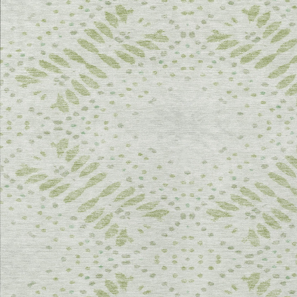 3' X 5' Artichoke Green And Fern Green Floral Washable Indoor Outdoor Area Rug