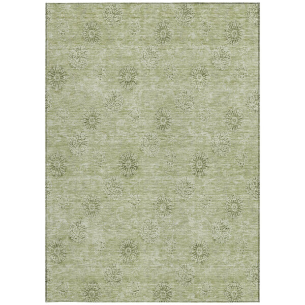 9' X 12' Sage And Artichoke Green Floral Washable Indoor Outdoor Area Rug