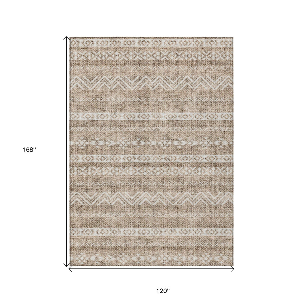10' X 14' Brown And Beige Southwestern Washable Indoor Outdoor Area Rug