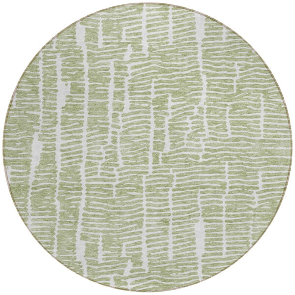 8' Artichoke Green Green And Ivory Round Abstract Washable Indoor Outdoor Area Rug