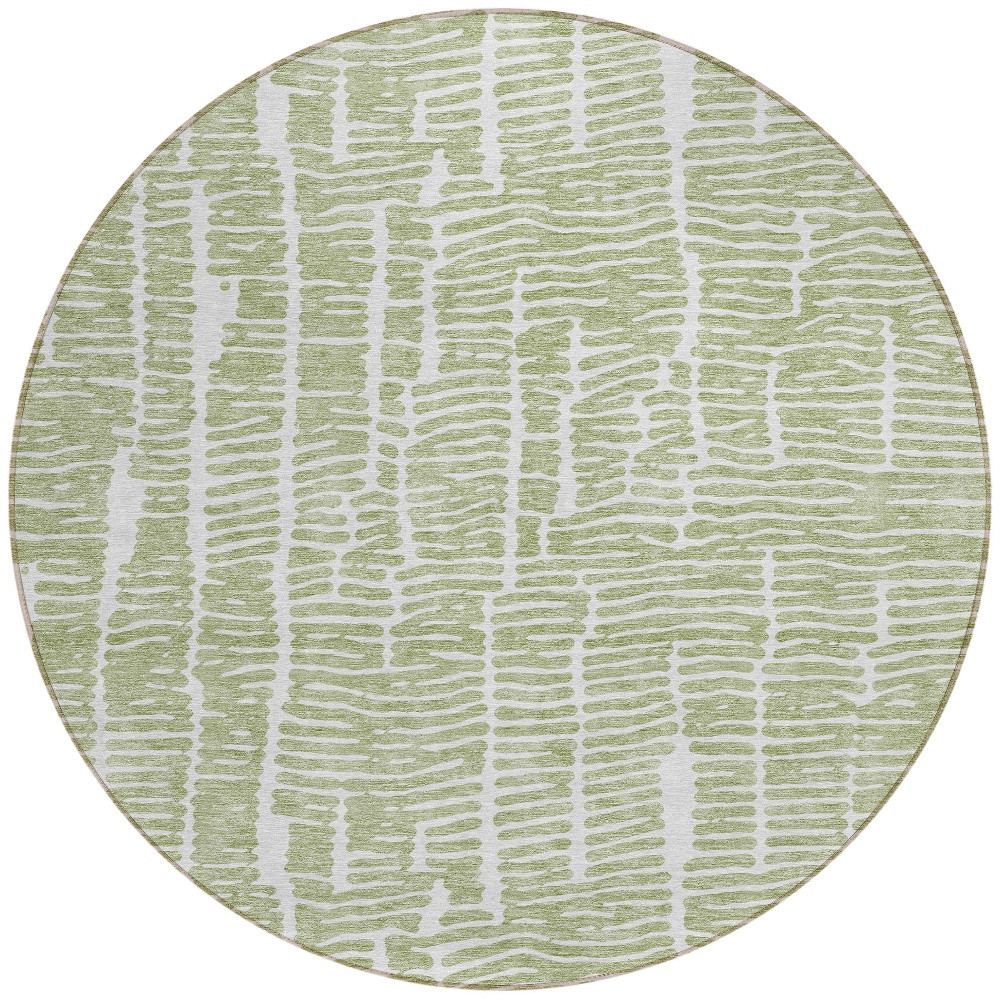8' Artichoke Green Green And Ivory Round Abstract Washable Indoor Outdoor Area Rug