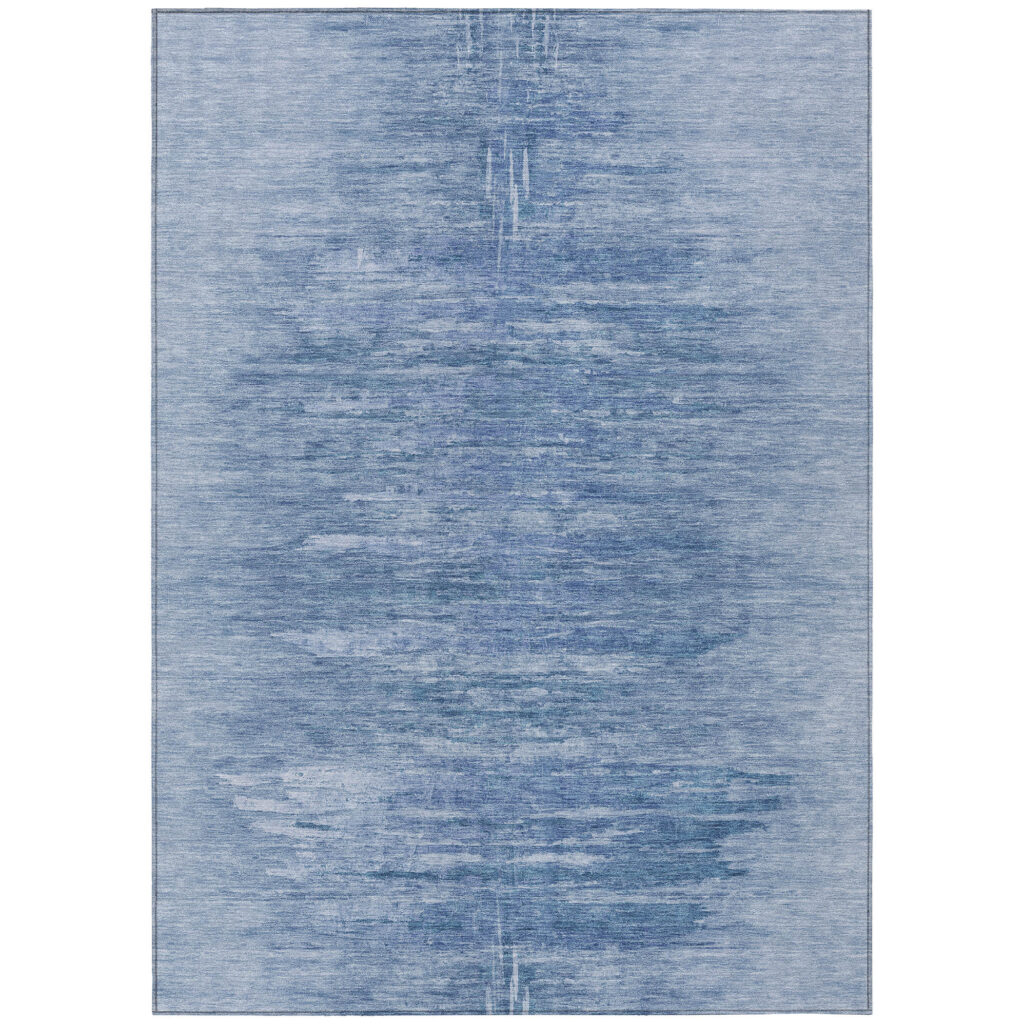 9' X 12' Denim Blue And Sky Blue Abstract Washable Indoor Outdoor Area Rug