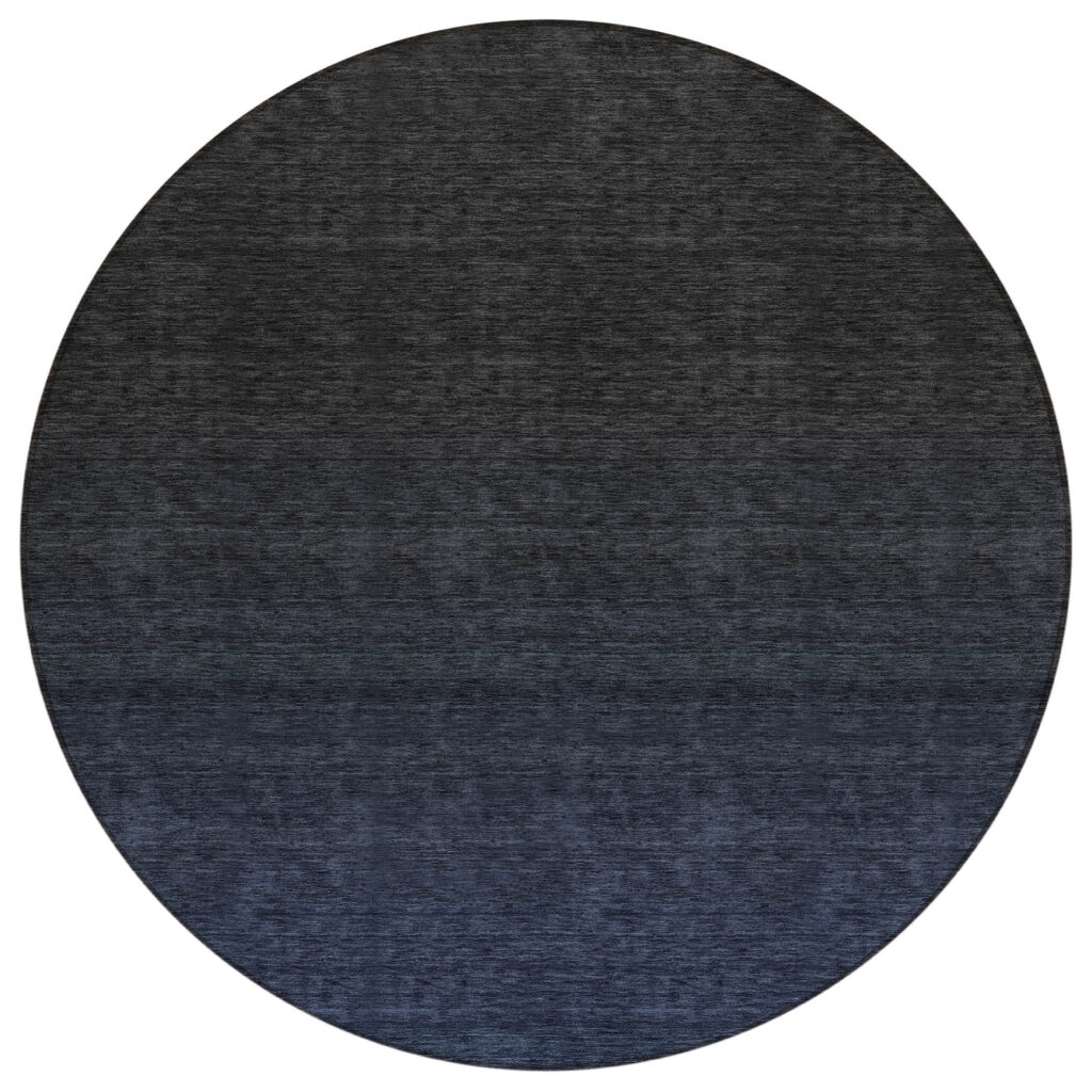 8' Navy Blue And Charcoal Round Abstract Washable Indoor Outdoor Area Rug