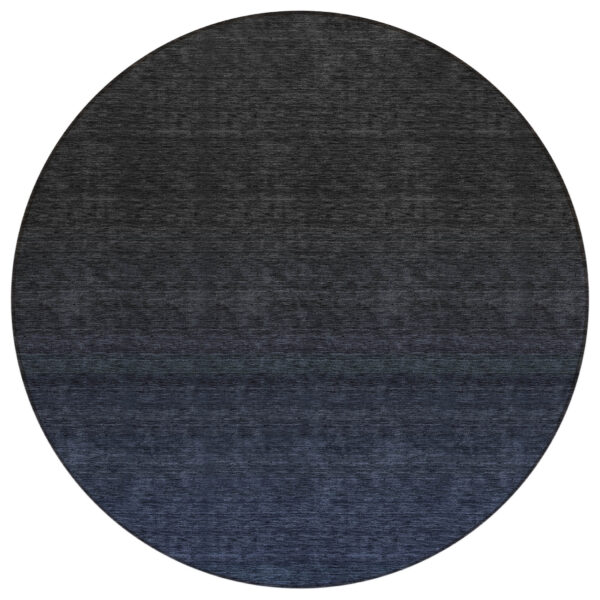 8' Navy Blue And Charcoal Round Abstract Washable Indoor Outdoor Area Rug