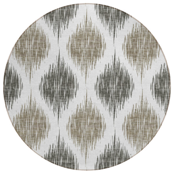 8' Taupe Ivory And Brown Round Ikat Washable Indoor Outdoor Area Rug