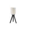 23" Black Solid Wood Tripod Table Lamp With White Ribbed Glass Shade