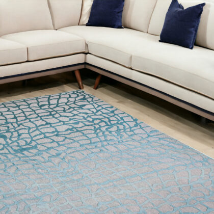 7' x 9' Blue and Gray Abstract Non Skid Area Rug