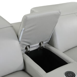 Light Gray Italian Leather Power Reclining U Shaped Seven Piece Corner Sectional With Console