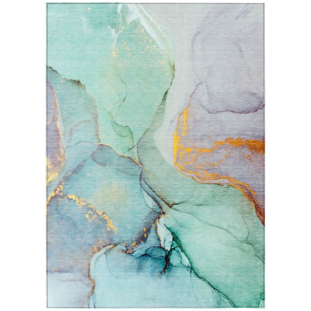 8' X 10' Teal Abstract Washable Non Skid Indoor Outdoor Area Rug
