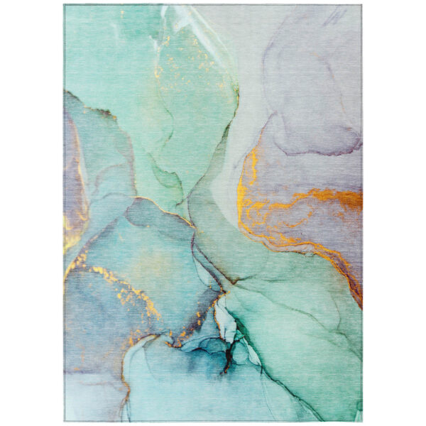 8' X 10' Teal Abstract Washable Non Skid Indoor Outdoor Area Rug