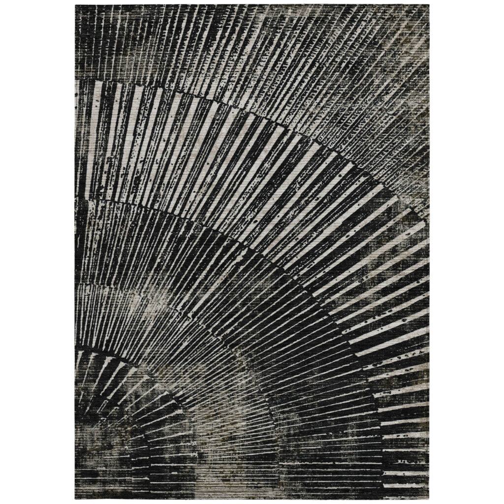 3' X 5' Black and Ivory Abstract Washable Non Skid Indoor Outdoor Area Rug