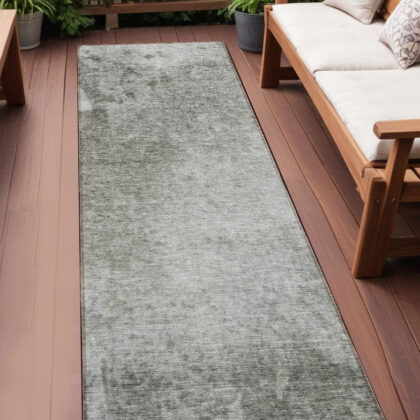 8' Runner Gray and Off White Abstract Washable Non Skid Indoor Outdoor Runner Rug