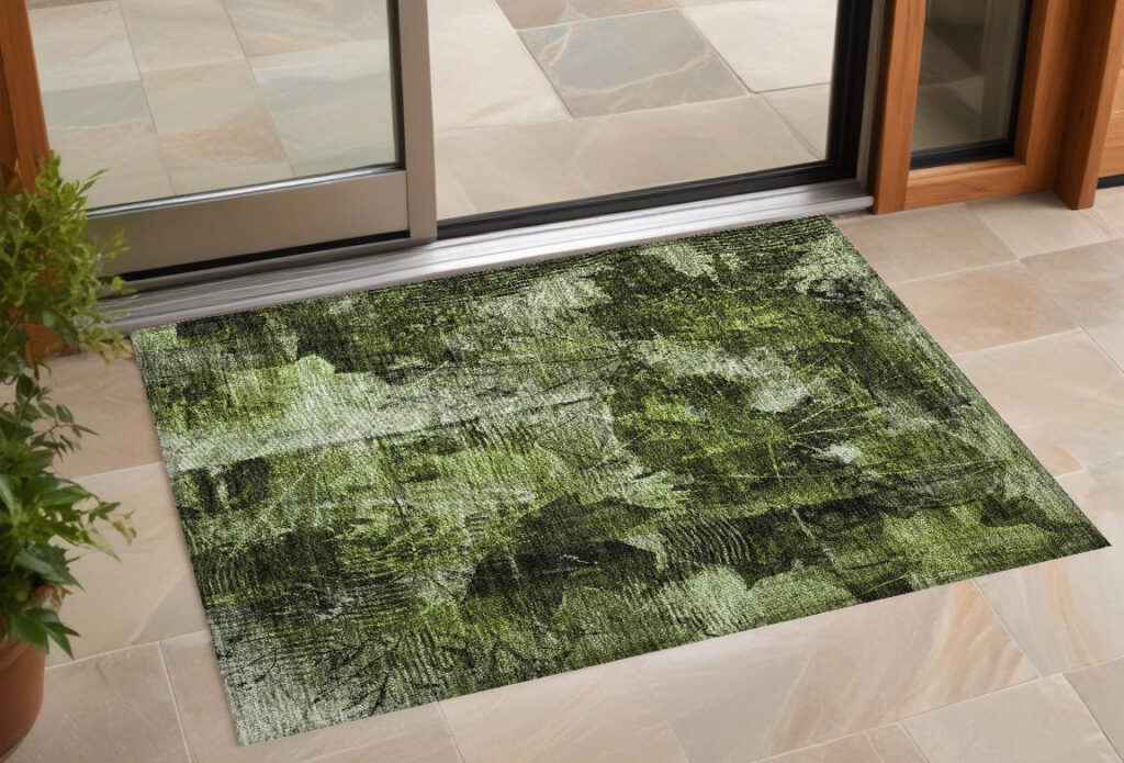 3' X 5' Green Floral Washable Non Skid Indoor Outdoor Area Rug