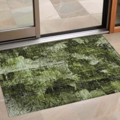 3' X 5' Green Floral Washable Non Skid Indoor Outdoor Area Rug