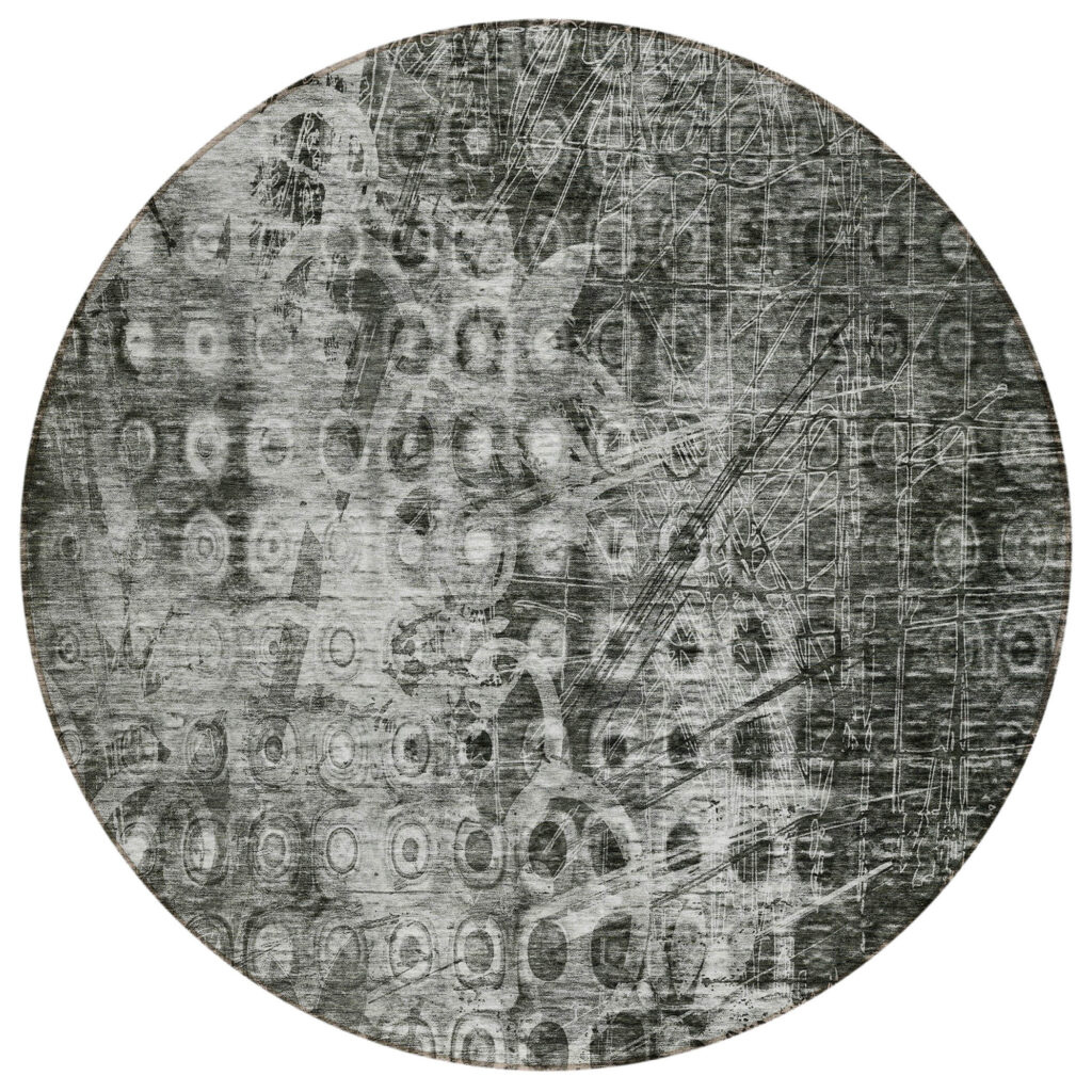 8' Charcoal Round Ikat Washable Indoor Outdoor Area Rug