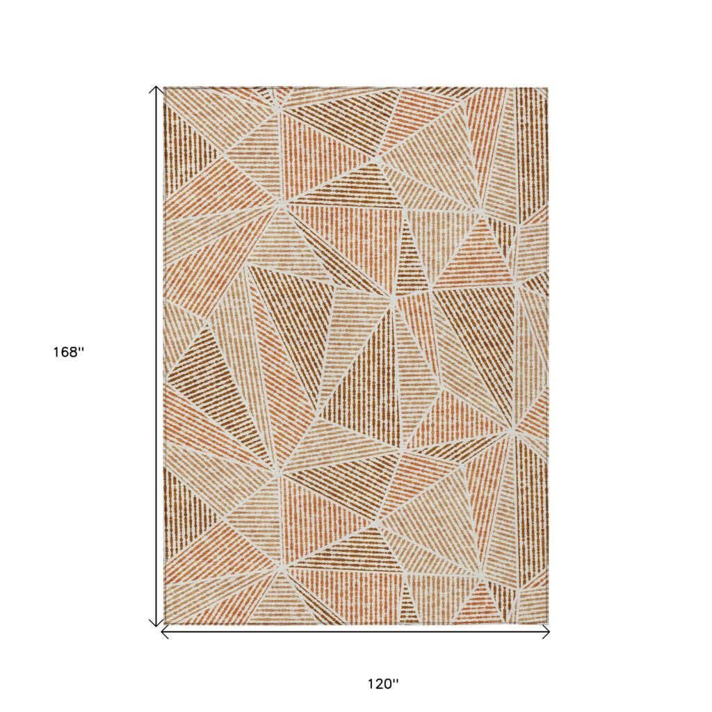 10' X 14' Terra Cotta Beige And Salmon Geometric Washable Indoor Outdoor Area Rug