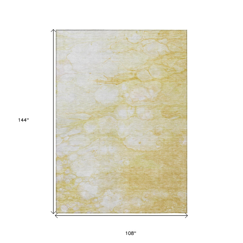 9' X 12' Gold Beige And Ivory Abstract Washable Indoor Outdoor Area Rug