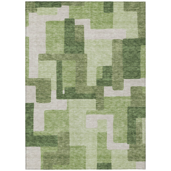 9' X 12' Artichoke Green And Ivory Abstract Washable Indoor Outdoor Area Rug