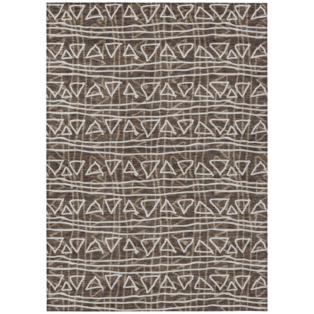 10' X 14' Chocolate And Ivory Geometric Washable Indoor Outdoor Area Rug