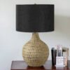 25" Brown Geometric Table Lamp With Black Drum Shade