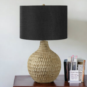 25" Brown Geometric Table Lamp With Black Drum Shade
