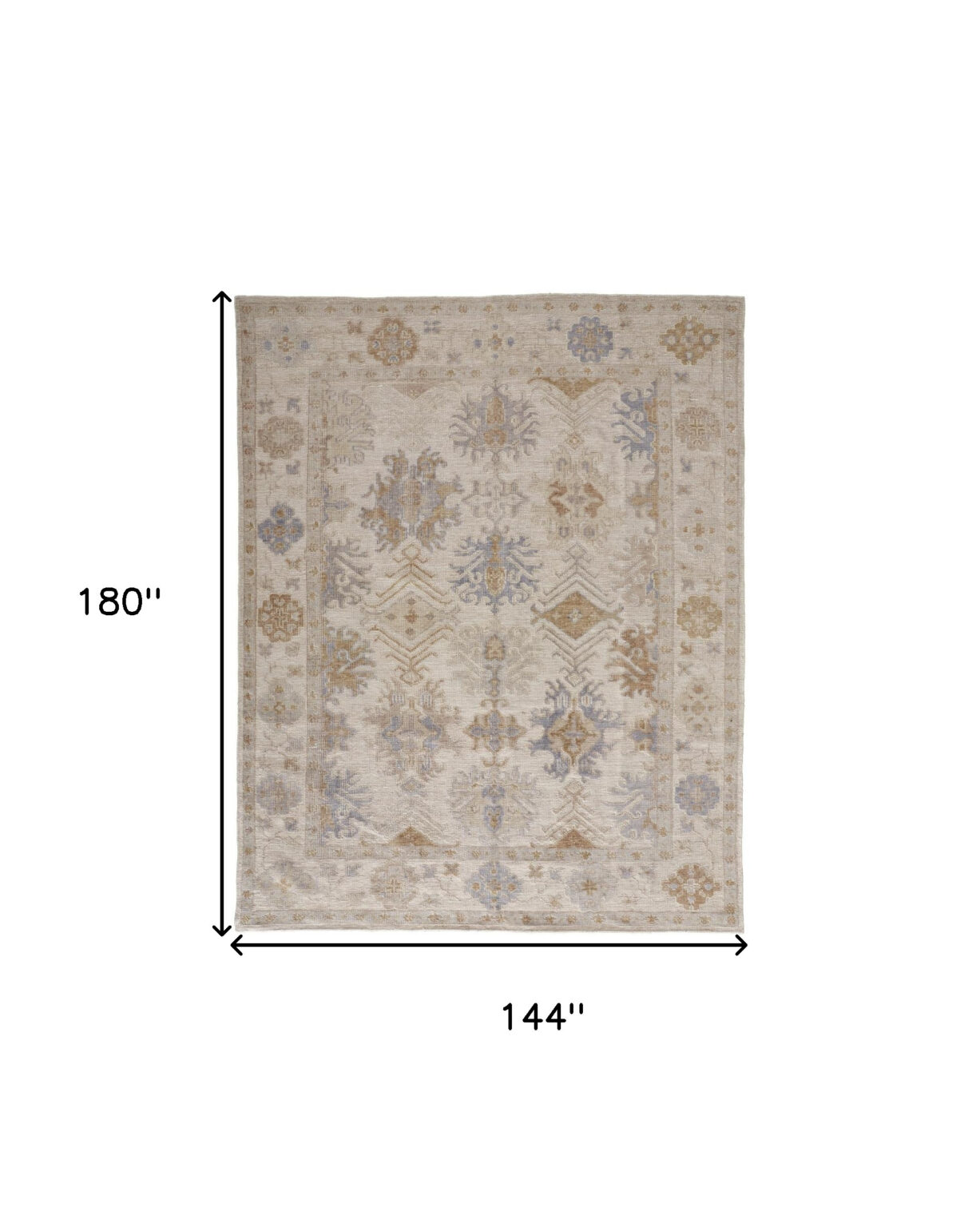 12' X 15' Ivory Tan And Blue Floral Hand Knotted Stain Resistant Area Rug