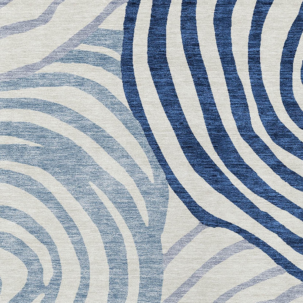 9' X 12' Ivory And Navy Blue Abstract Washable Indoor Outdoor Area Rug