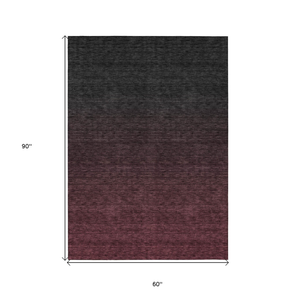 5' X 8' Merlot And Charcoal Abstract Washable Indoor Outdoor Area Rug
