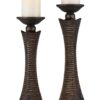 Set Of Two Bronze Pillar Tabletop Pillar Candle Holders
