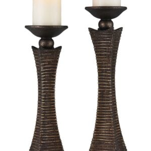 Set Of Two Bronze Pillar Tabletop Pillar Candle Holders