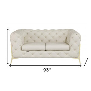 Two Piece Indoor Beige Italian Leather Five Person Seating Set