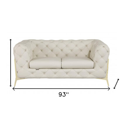 Two Piece Indoor Beige Italian Leather Five Person Seating Set
