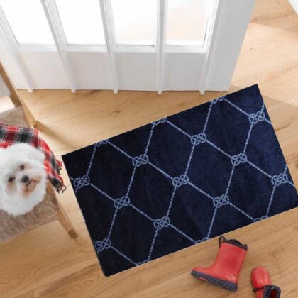 2' x 3' Navy Nautical Knots Washable Floor Mat