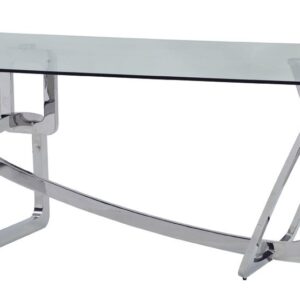 79" Clear And Silver Glass And Stainless Steel Trestle Base Dining Table