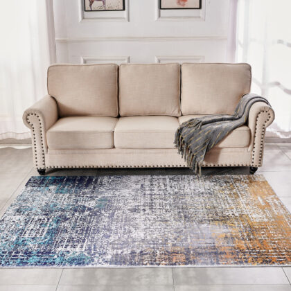 6' x 9' Blue and Silver Abstract Shag Printed Washable Non Skid Area Rug
