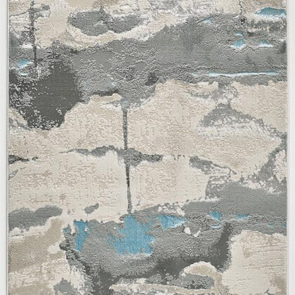 8' Blue and Gray Abstract Power Loom Runner Rug