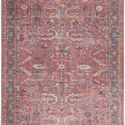 8' X 10' Red Floral Power Loom Distressed Area Rug