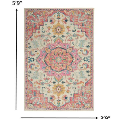 4' X 6' Pink And Ivory Southwestern Dhurrie Area Rug