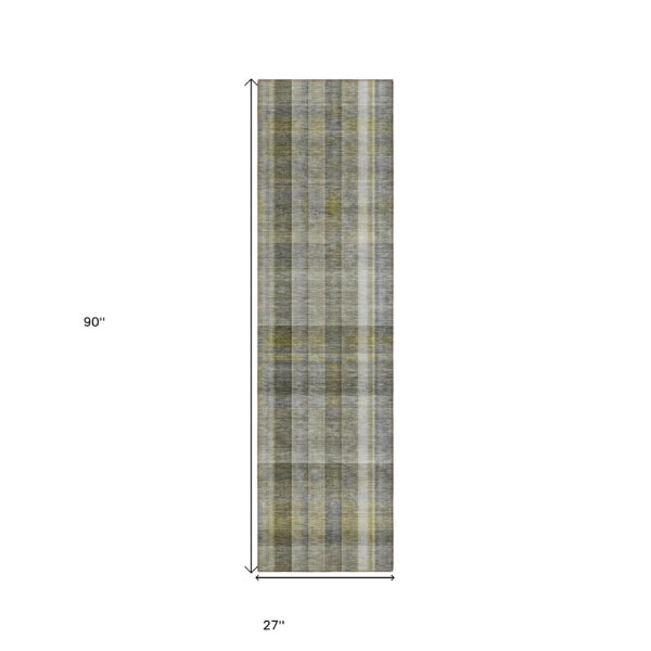 2' X 8' Gray Plaid Washable Non Skid Indoor Outdoor Runner Rug