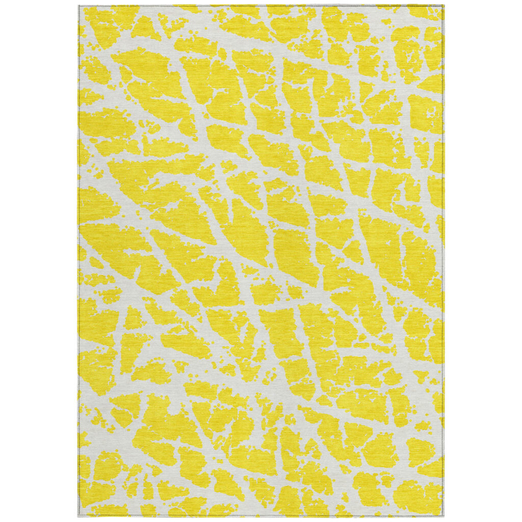 8' X 10' Yellow and White Abstract Washable Non Skid Indoor Outdoor Area Rug