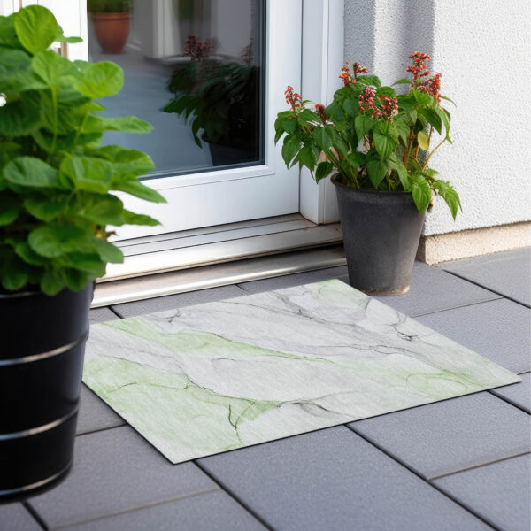 2' X 3' Green Abstract Washable Non Skid Indoor Outdoor Area Rug