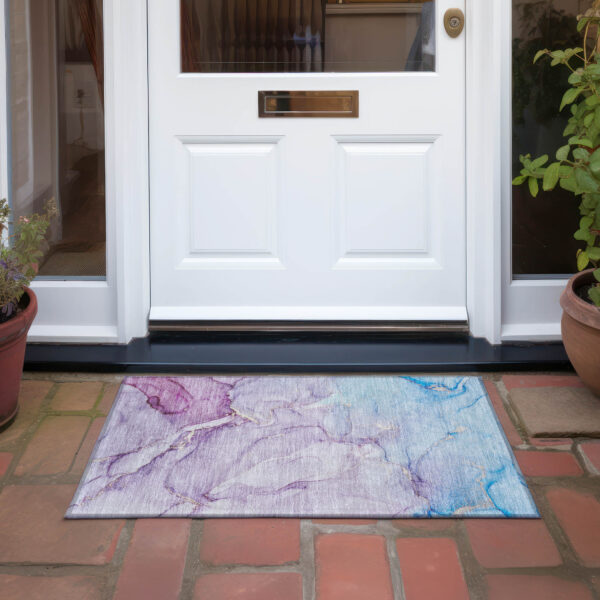 2' X 3' Purple Abstract Washable Non Skid Indoor Outdoor Area Rug