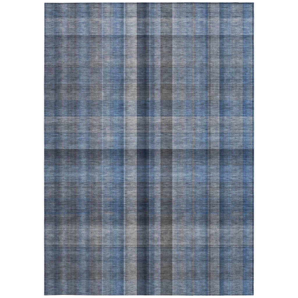 3' X 5' Blue Plaid Washable Non Skid Indoor Outdoor Area Rug