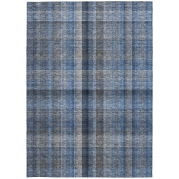 3' X 5' Blue Plaid Washable Non Skid Indoor Outdoor Area Rug