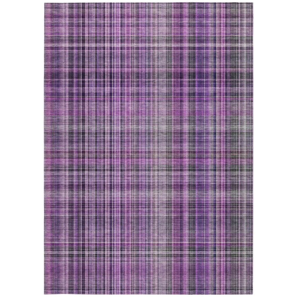 3' X 5' Purple and Gray Plaid Washable Non Skid Indoor Outdoor Area Rug