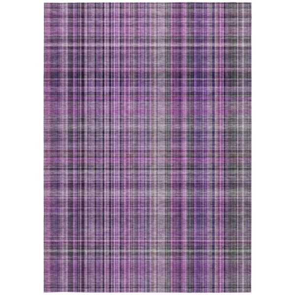 3' X 5' Purple and Gray Plaid Washable Non Skid Indoor Outdoor Area Rug