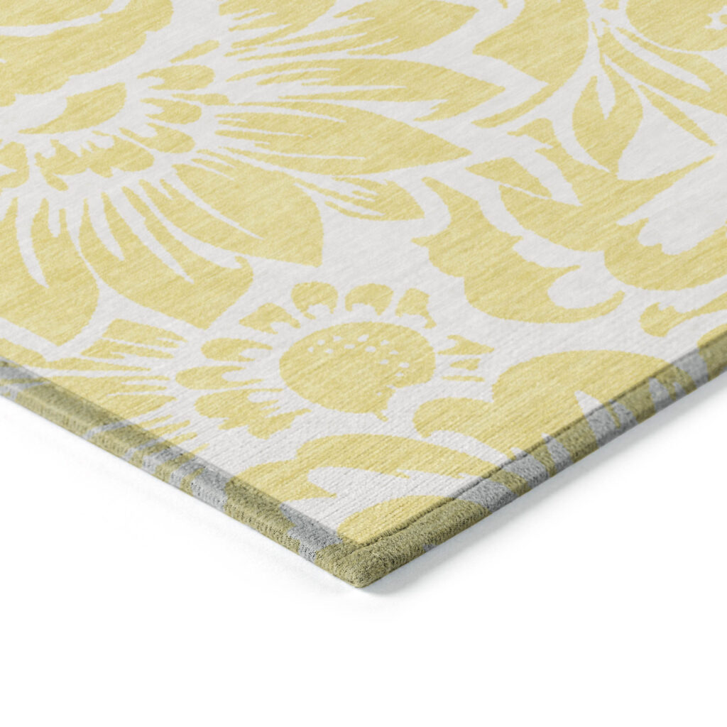 8' X 10' Yellow and Ivory Floral Washable Non Skid Indoor Outdoor Area Rug