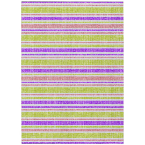 8' X 10' Purple Green and Pink Striped Washable Non Skid Indoor Outdoor Area Rug