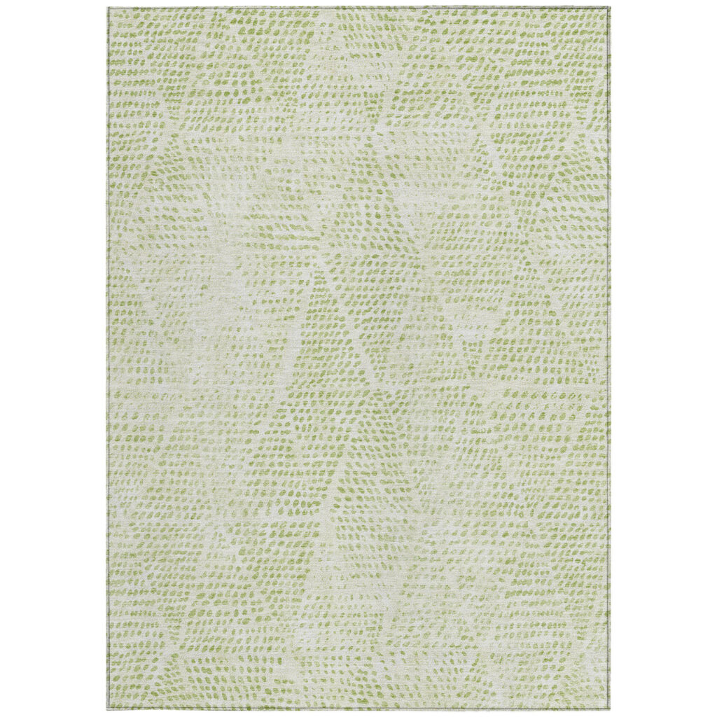 5' X 8' Artichoke Green And Ivory Geometric Washable Indoor Outdoor Area Rug