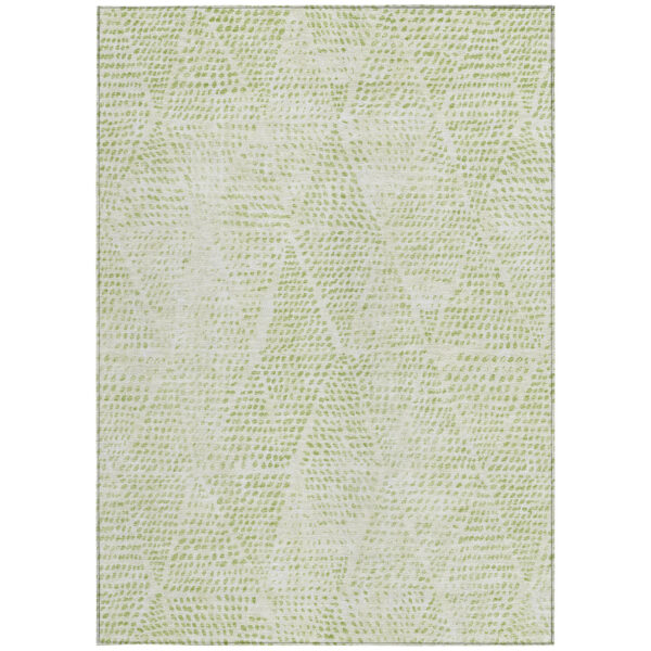 5' X 8' Artichoke Green And Ivory Geometric Washable Indoor Outdoor Area Rug